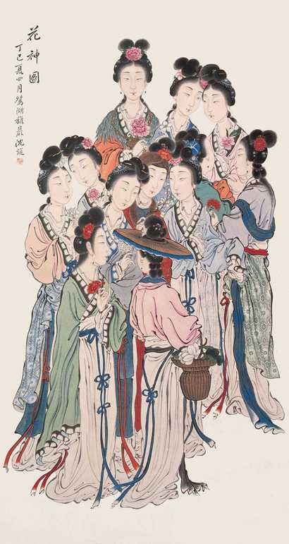沈燧 1917年作 花神图 立轴